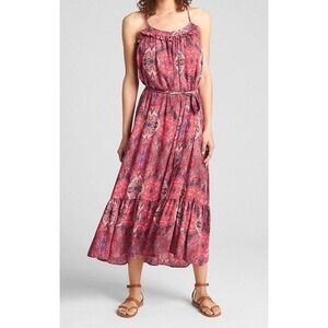 Gap Tiered Halter Maxi Dress Womens S Pink Boho Paisley Resortwear Flowy Ruffles